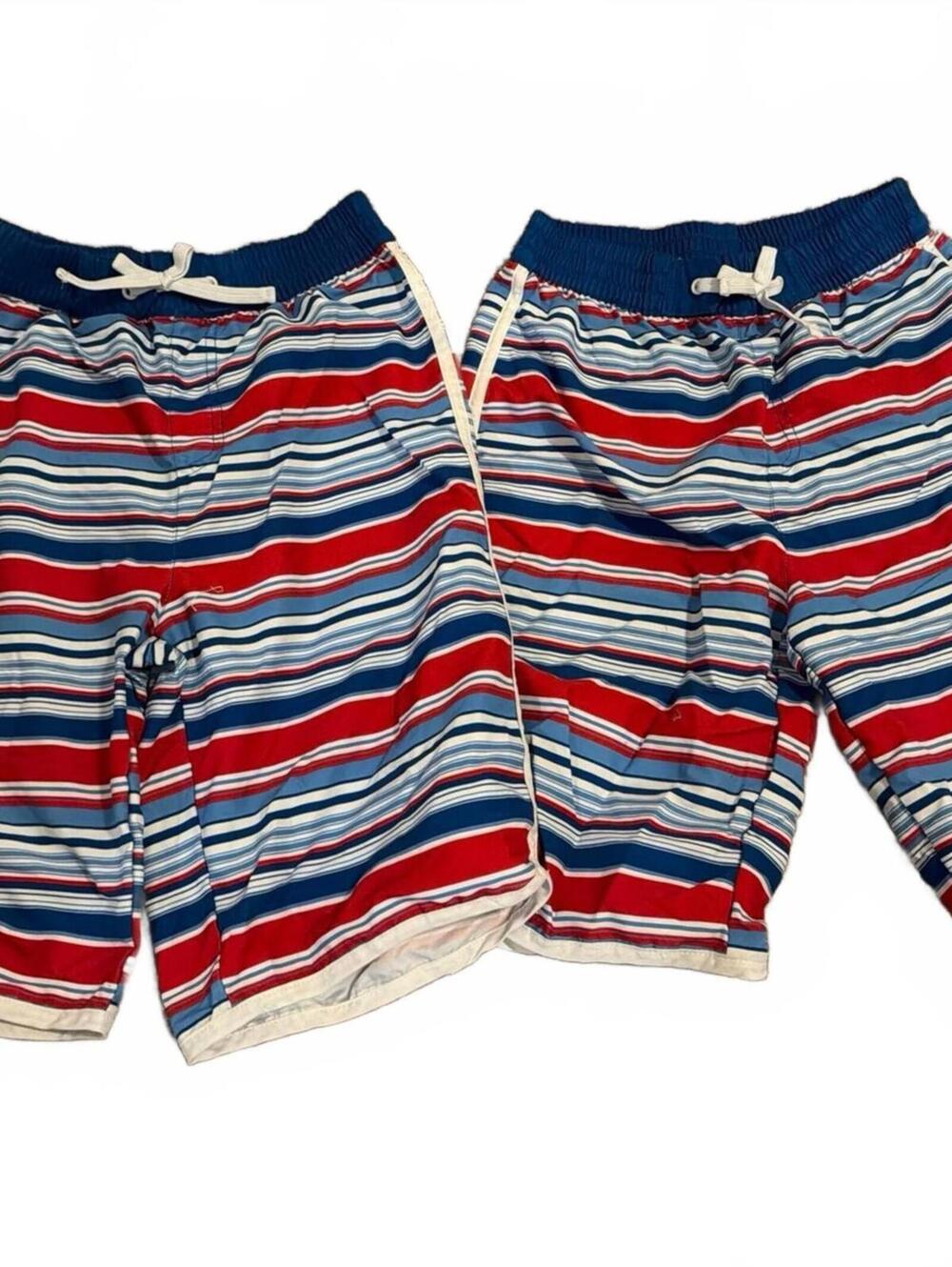Kidpik Boys XL Red Blue White Striped Swim Trunks - Lot of 2